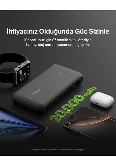 Belkin Taşınabilir Şarj Cihazı, 20k Entegre Kablolu Taşınabilir G