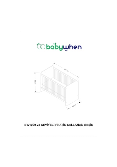 BW1020 - Sallanır Sabitlenir Pratik Kademeli Bebek Beşik Beyaz 60x120 Beyaz