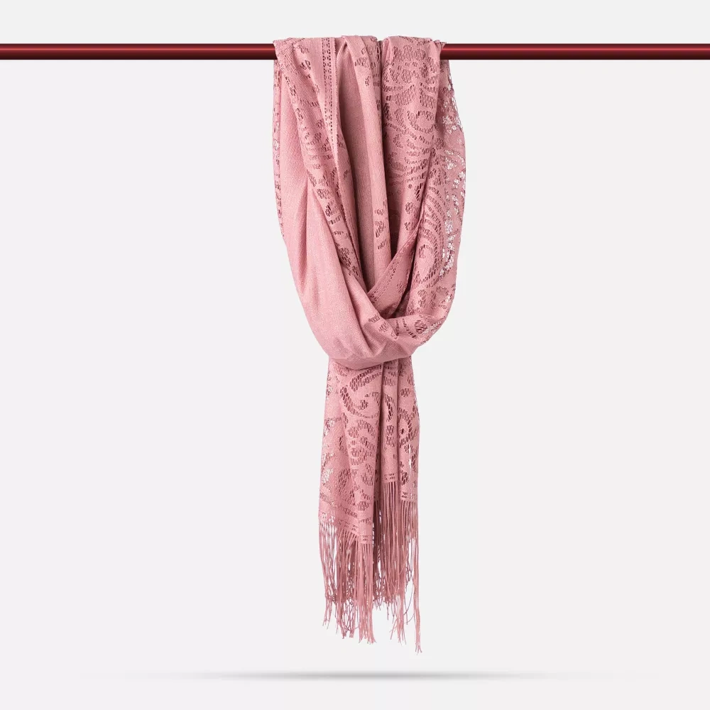 Dantelli Püsküllü Şal Mevlid Örtüsü, 166x61 Cm. Pembe Pembe