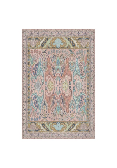 Âfitap 702 Pembe Yeşil Vintage Etnik Yıkanabilir İnce Halı Mutfak Ev Oda Salon Oturma Odası Halısı