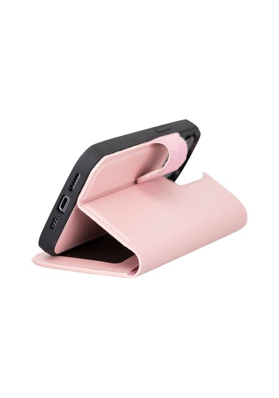 Plm Apple İphone 13 Pro Uyumlu Deri Cüzdanlı Kılıf Nu2 Pembe Acı Kahverengi