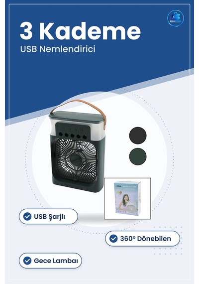 Hava Nemlendirici Fan Usb Masaüstü Ultrasonik 3 Kademe Gece Lam