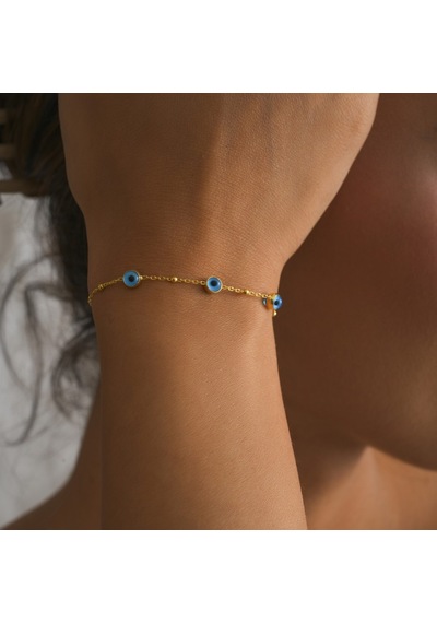 Queen Silver Jewelry 925 Ayar Gümüş Doç Nazar Bocuklu Bileklik Altın - Gümüş
