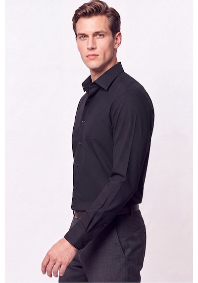 Slim Fit Modal Kumaş Siyah Gömlek G 1609