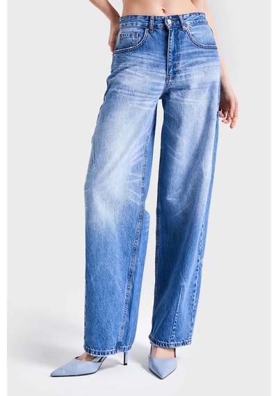 Itsbasic Kadın Mavi Kot Rengi 10s5-4 Kemer Tokalı Barrel Fit %100 Koton Denim Jean
