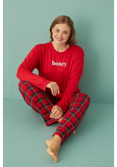 Gd Goldoremi 50802-2 Büyük Beden Kadın Honey Milan Kumaş Pijama Takım 001