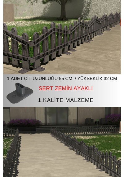Dekoratif Plastik Alan Oluşturma Ve Bahçe Çiti 1 Adet Çit Y: 32 Cm / G: 55 Cm Sert Zemin Ayaklı - Antrasit Gri