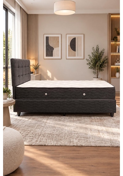 Beehanem Bengü 90x190 Tek Kişilik Baza Başlik Yatak 3 Lü Set Antrasit 90 X 190