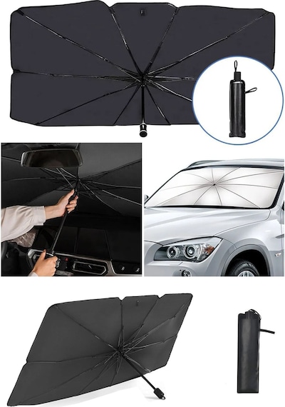 Katlanabilir Oto Ön Cam Güneşlik Şemsiye Tip 140x75 Cm Güneş Koruyucu Isı Yalıtımlı Araç Gölgelik140cm X 75cm