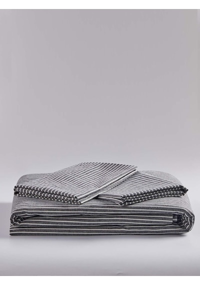 Caqqa Line Striped Naturel Pamuk Çift Kişilik Nevresim Takımı Antrasit