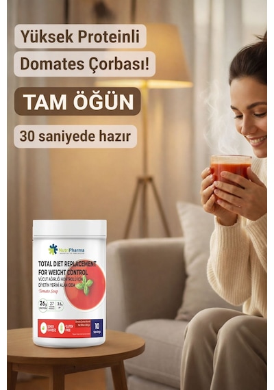 Whey Proteinli Domates Çorbası Öğün Yerine Geçen Yüksek Proteinli Tam Öğün, 600 G Domates
