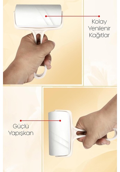 Yapışkanlı Yapraklı Tüy Toplama Rulosu Yatay Kedi Köpek Tüy Tiftik Rulosu 15+15 Yaprak Tüy Bandı Beyaz