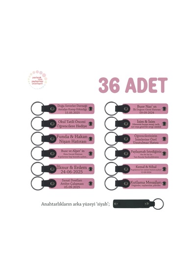 Pembe & Siyah, Üniversite Kulüp Etkinliğine 36'lı Set, Üzerine İsim Yazılabilir Hediyelik Anahtarlık