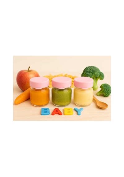 3 Lü Mini Cam Kavanoz 41 Ml Silikon Kapaklı Mama, Baharat, Reçel Ve Sos Saklama Kabı Pembe