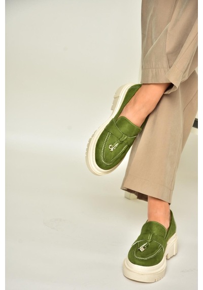 Fox Shoes T294882202 Yeşil Süet Makosen Kadın Ayakkabı Yeşil