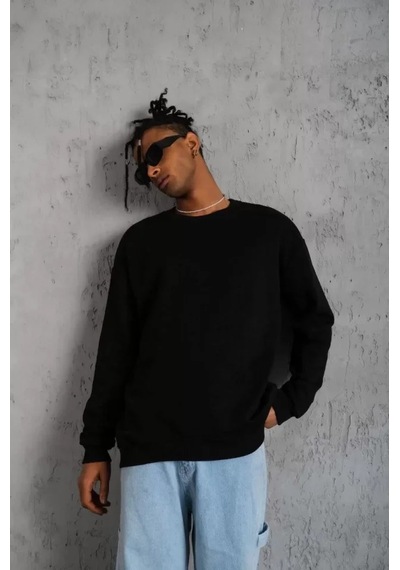 Veraura Lifestyle Erkek Düz Bisiklet Yaka Sweat - Siyah