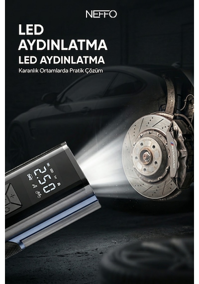 150 Psı Şarjlı Hava Kompresörü 4500mah Lcd Ekranlı Taşınabilir Lastik Şişirme Pompası 0 - 150 Psı 0 - 10 Bar