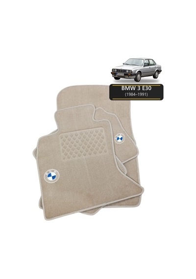 Oto Halı Paspas Seti Bmw 3 E30 1984 1991 Uyumlu Sport Kaymaz & Şık Tasarım - Bej Logolu