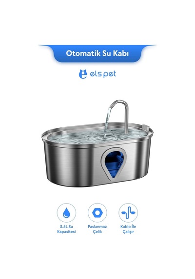 Els Pet Kedi Köpek Su Pınarı Çelik 3.5l Els-wf170 Sessiz Ve Hijyenik Otomatik Su Kabı