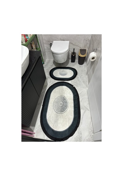 Buççin Online Mağaza Oval Banyo Paspası Polyester Siyah Çok Renkli