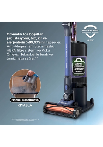 Shark IA3241EUT PowerDetect Speed Clean & Empty Auto Empty Sistemli Pet Başlıklı Şarjlı Dikey Süpürge