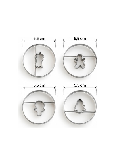Porsima 05809 Metal 4 Lü Kurabiye Kalıbı Seti - Paslanmaz Çelik Yuvarlak Şekilli Hamur Kesici Bisküvi Ve Şeker Hamuru Kalıbı 5.5 Cm