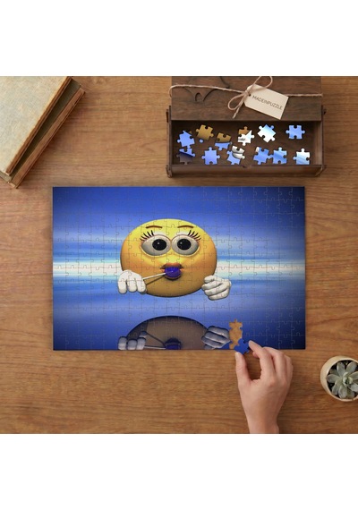 Gülen Yüzlü Lolipop Emoji Tasarımı 240 Parça Ahşap Puzzle Ahşap Kutuda Mpy10308
