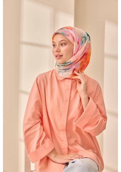 Silk Home Olinda İpek Eşarp 47004-12 Gümüş, Turkuaz, Petrol Mavi, Turuncu, Lila