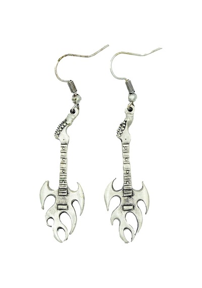 Diyez Müzik Ateş Şeklinde Gitar Tasarımlı Gümüş Renkli Küpe