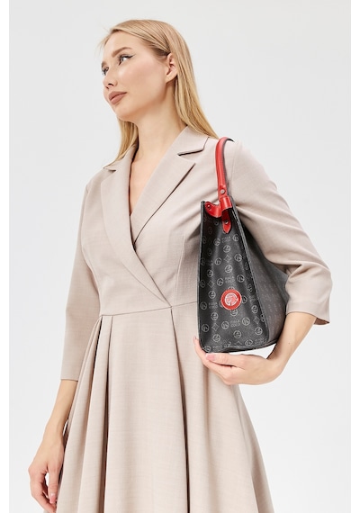 Morpelikan Siyah Kırmızı Monogram Kadın Omuz Çantası Kırmızı - Siyah