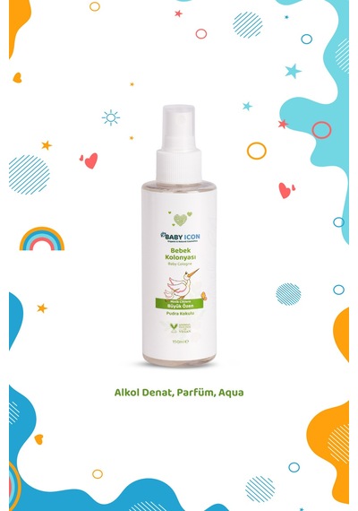 Baby İcon %100 Doğal Bebek Kolonyası 150 Ml Pudra Kokulu Bitkisel Vegan İçerik 709