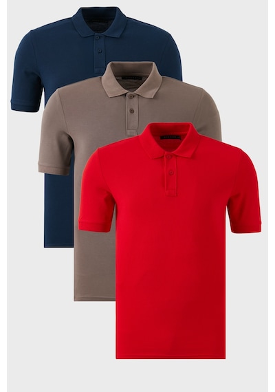 Buratti Pamuklu Regular Fit Düğmeli 3'Lü Paket Erkek Polo Yaka T Shirt 5902739S3 Indigo-Kırmızı-Vizon