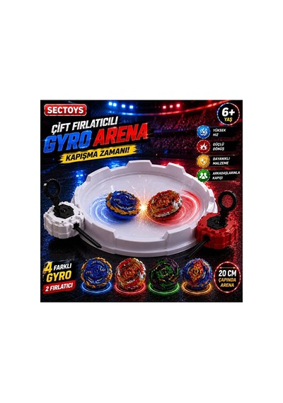 Metal Topaç Arena Seti Bayblade Arenalı 2 Fırlatıcılı Set 4 Adet Beyblade Oyuncak Set