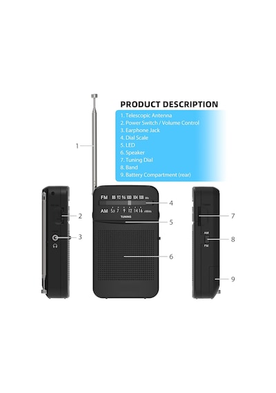 Hobimtek HT-263 Taşınabilir Am/Fm Pilli Radyo