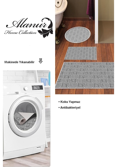 Dekoreko Kaymaz Taban Djt 3 Lü Banyo Paspas Takımı Trend Karışık Modern 605m gri