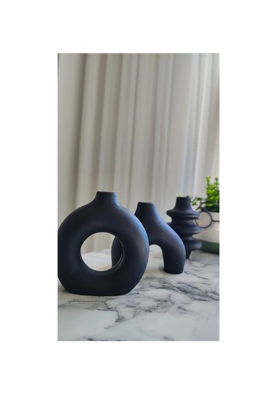 Iskandinav Tarzı Dekoratif Vazo Minimalist 3lü Beton Vazo Saksı Seti Siyah