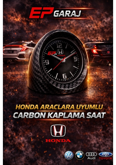 Honda Civic 1989 2025 Uyumlu Araç İçi Saat Honda Logolu Carbon Kaplama Tasarı -