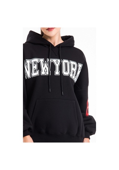 Caya Kadın Ekru Renk Baskı Detaylı Oversize Sweatshirt Cy84191 Beyaz Siyah