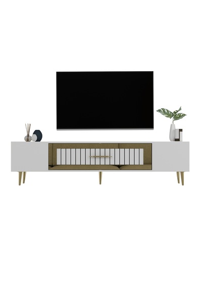 Lahor Tv Sehpası Tv Ünitesi 150 Cm Beyaz Altın