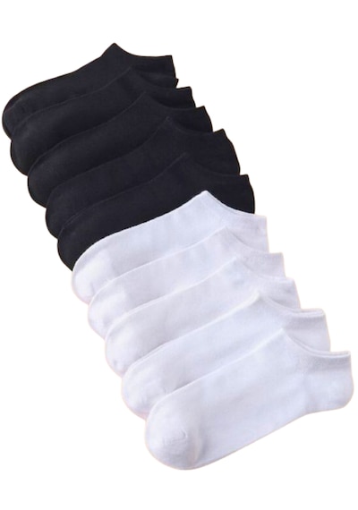 Trampler Ekonomik Pamuk Unisex Patik Çorap 10 Çift - Siyah - Beyaz