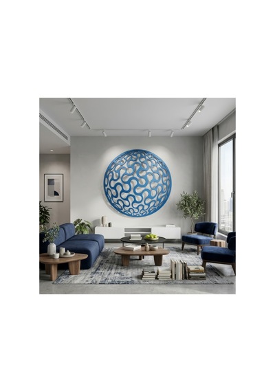 Abstract Daire Metal Duvar Tablosu - Metal Duvar Sanatı - Mavi - 50 X 50 Cm