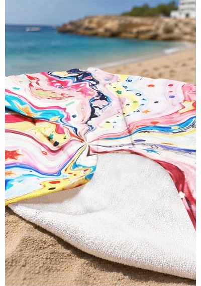 Renkli Yıldızlı Soyut Sanatsal Plaj Havlusu - Galaksi Esintili Pastel Hızlı Kuruyan Mikrofiber Havlu Sisli Bulut