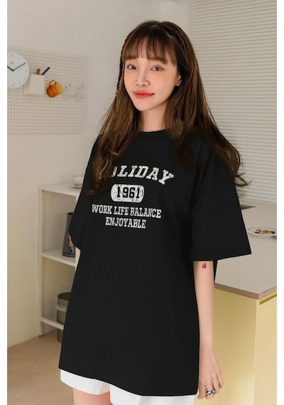 Unisex Holiday Baskılı Tasarım Tshirt Siyah