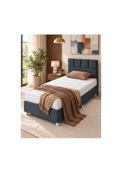 Baza Seti, Monaco Tek Kişilik Baza Başlık Maxi Yatak Seti, Antrasit - 100x200 Cm 100 x 200