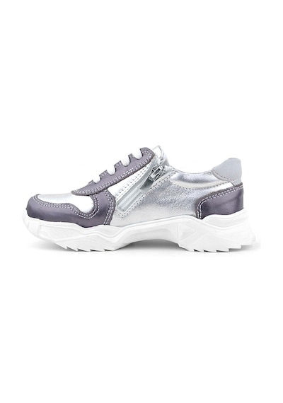Rakerplus Hakiki Deri Platin Pembe Parlak Taşlı Kız Çocuk Sneakers Ayakkabı Platin