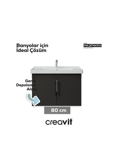 Creavit D20 80 Cm Kapaklı Lavabo Dolabı Antrasit Melamin Kapak Antrasit