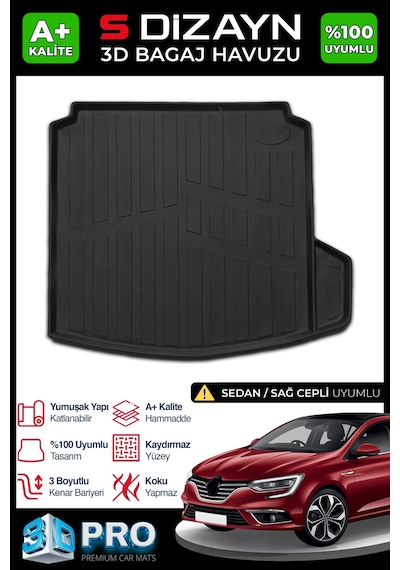 S-dizayn Renault Megane 4 3d Pro Bagaj Havuzu Sağ Kulaklı 2016 Üzeri A+ Kalite