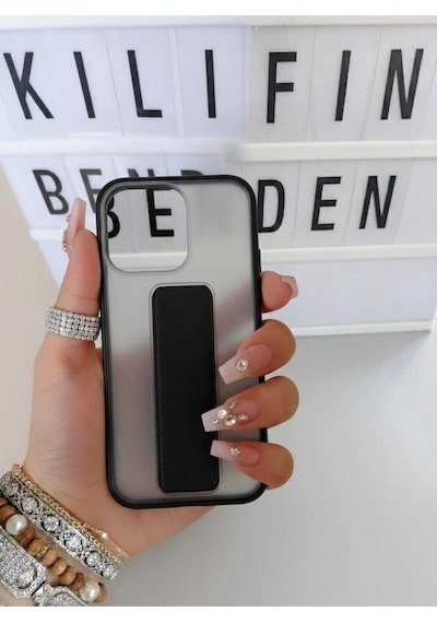 Apple Uyumlu iPhone 13 Pro Deri Standlı Kılıf Modeli Gri