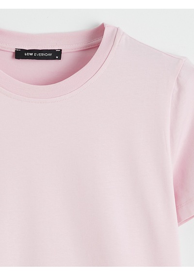 Lcw Everyday Pembe Bisiklet Yaka Kadın Fitilli Tişört