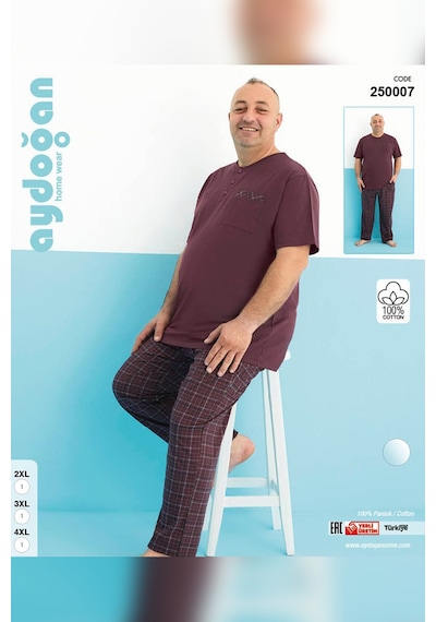 Aydoğan Erkek Dinç Büyük Beden Koton Kısa Kol Vişne Pijama Takım 0007 Bordo